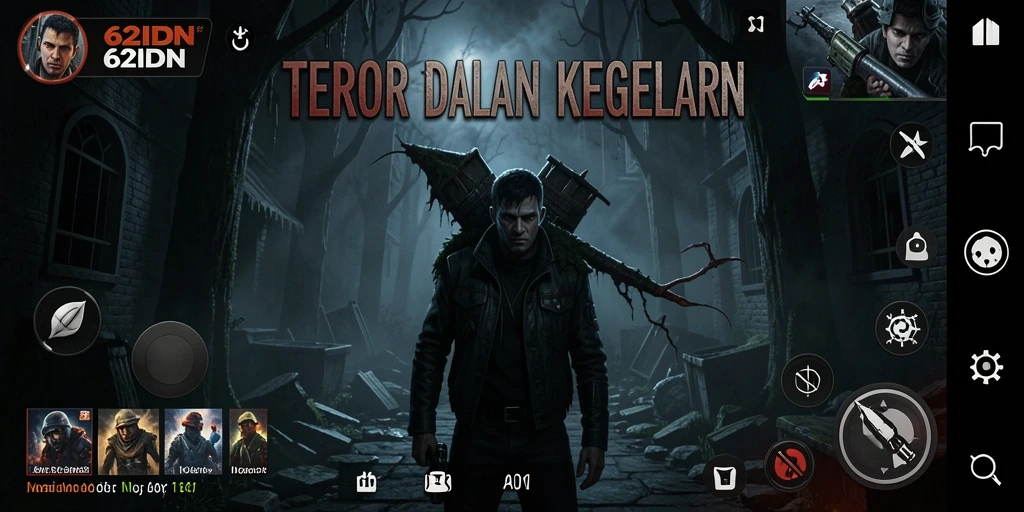 Tampilan gameplay mencekam di 62IDN dengan suasana gelap dan menegangkan.