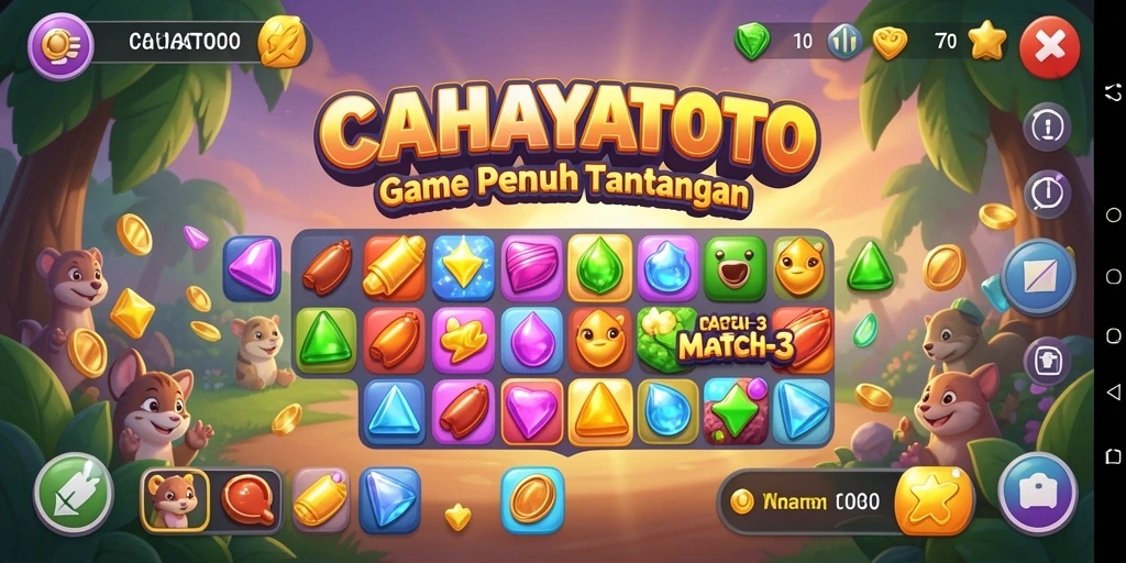 Tampilan menarik dari gameplay Match-3 CAHAYATOTO yang penuh warna.