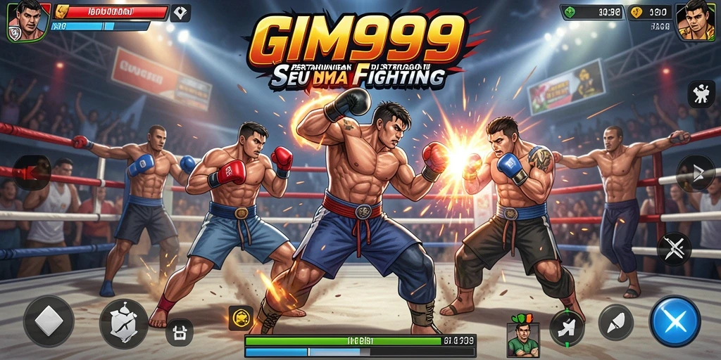Tampilkan gameplay GIM999 yang penuh aksi dan strategi pertarungan.