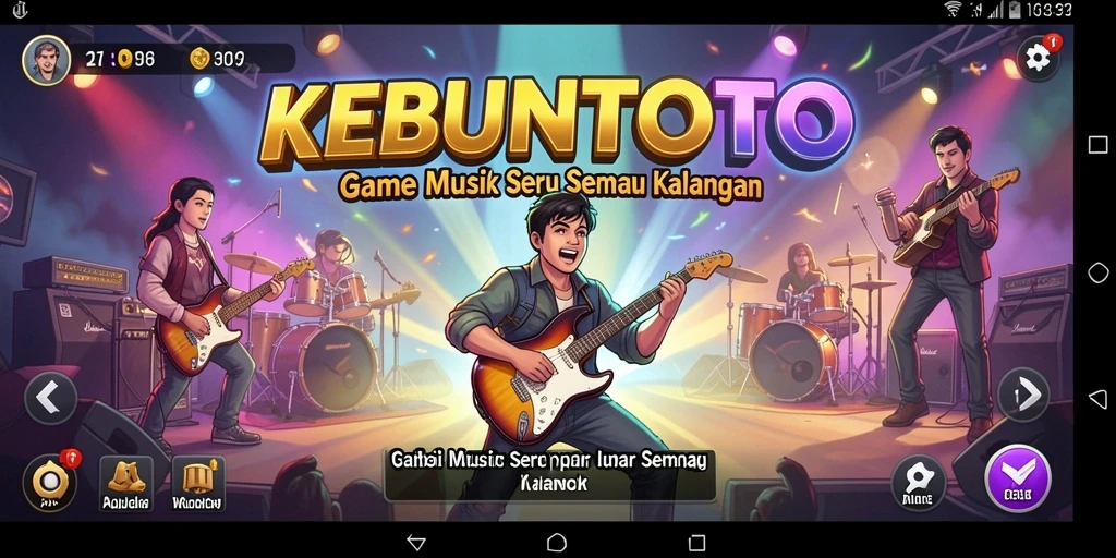 Screenshot KEBUNTOTO menampilkan gameplay menarik dengan alat musik.