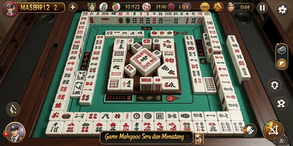 Tangkapan layar gameplay MASBRO12 menunjukkan pengalaman bermain Mahjong yang mendebarkan.