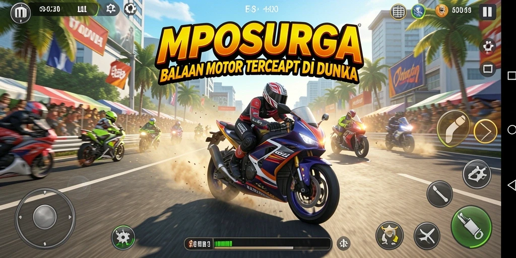 Gameplay seru dan menegangkan di MPOSURGA saat melakukan balapan motor.