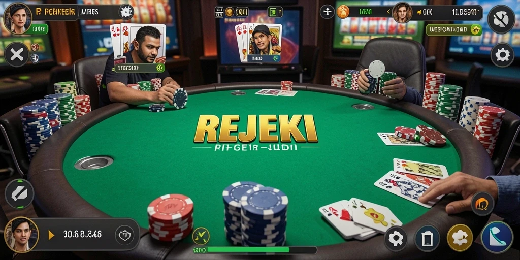 Tampilan seru dari gameplay Poker di REJEKI.