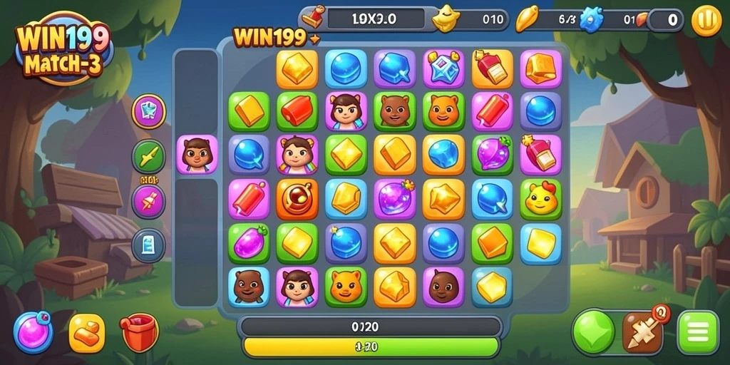 Tampilkan gameplay seru dalam <strong>WIN199</strong> dengan misi mencocokkan permata.